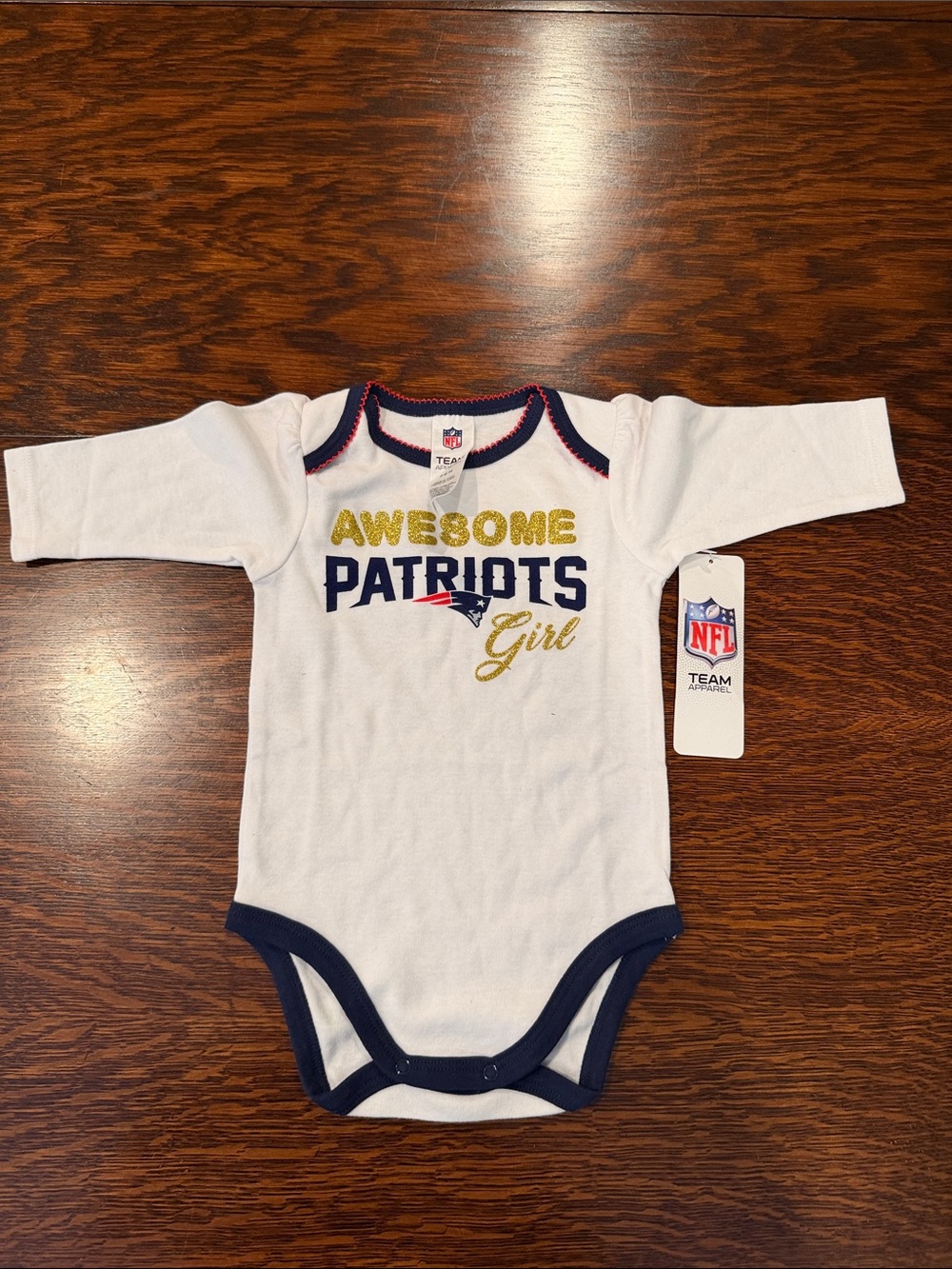 NFL New England Patriots White and Navy Baby One-Piece